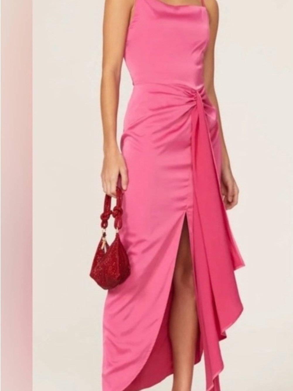 Asymmetric One-Shoulder Pink Midi Dress with Side Knot
